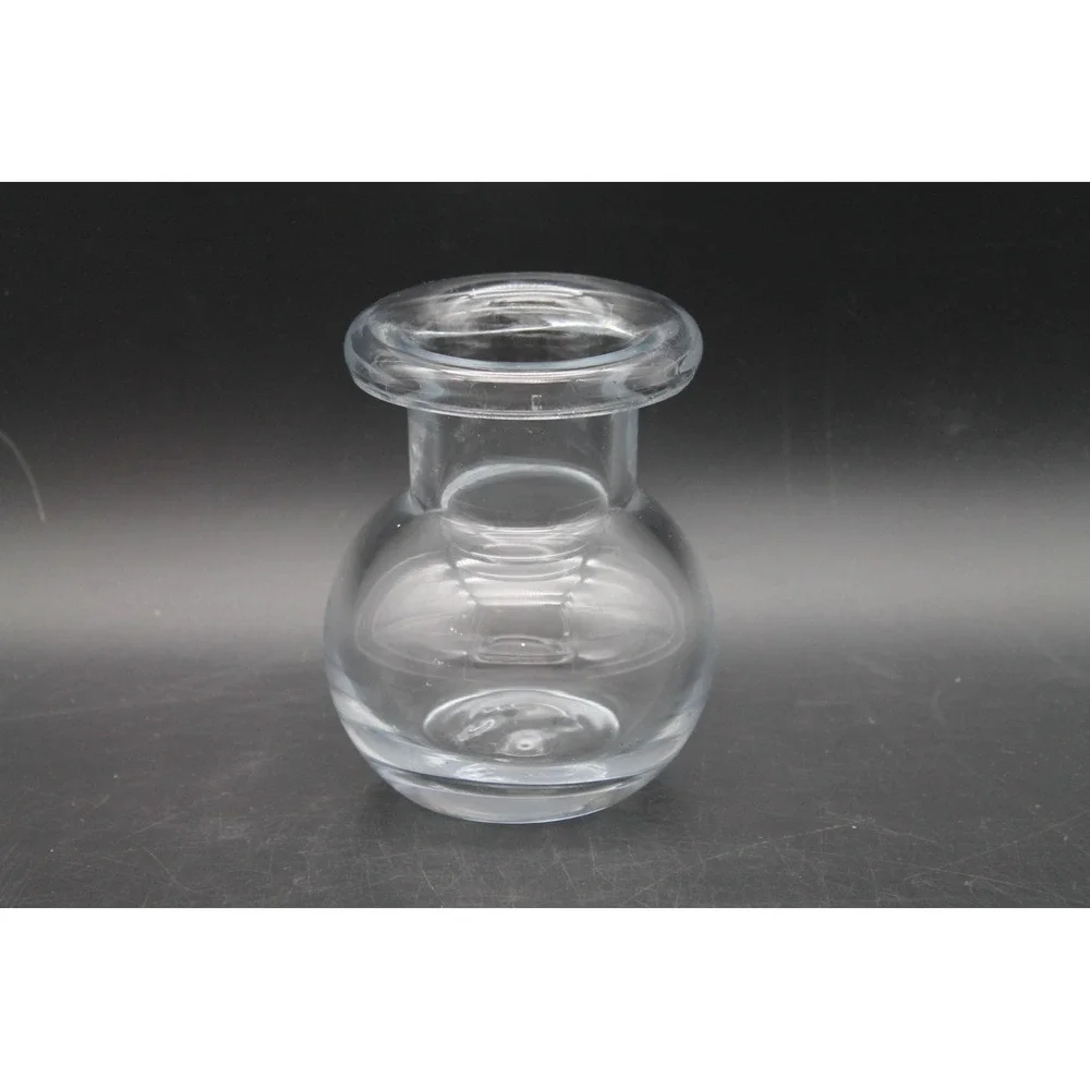 Clear Handmade Glass Bud Vase Heavy Rounded Bottle Thick Rolled Rim 4.5